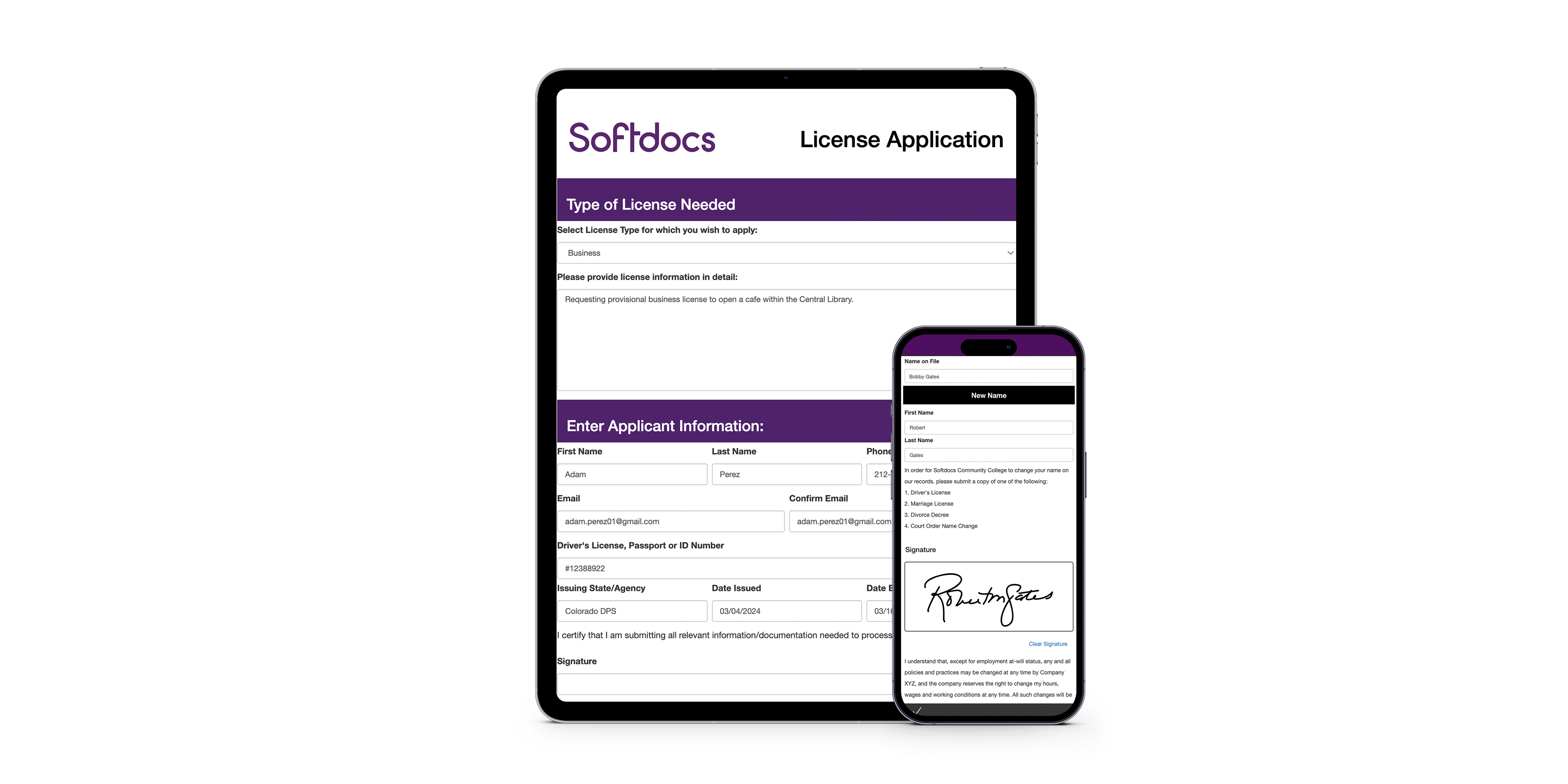 Softdocs product image on iPad and iPhone