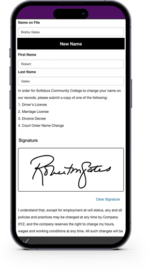 iPhone with mobile version of Softodcs unlimited e-signatures